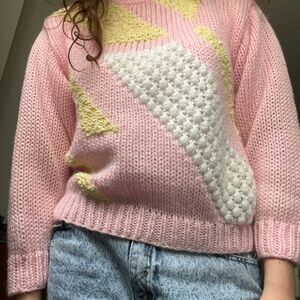 80s pastel pink + yellow jeff laurent knit sweater 🩷💛